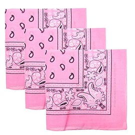 3 PK Cowboy Bandanas 100% Cotton 22 x 22 inch - Pink