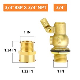 GASHER 1PCS 3/4" 304 Stainless Steel Float Ball Valve with 3/4"G Female x 3/4"NPT Male Adapter, DN20 Adjustable Water Tank Float Ball Valve for Stock Tank Pool Water Level Control
