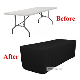 TEKTRUM 8-Feet Long Fitted Table DJ Jacket Cover for Trade Show - Thick/Heavy Duty/Durable Fabric - Black Color (TD-JKT-BLK-8FT)