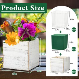 Dandat 24 Sets Wooden Boxes for Centerpieces Wood Cube Planter Box Rustic Square Vases with Removable Plastic Liner Floral Foam Blocks for Christmas Home Wedding Garden Decor