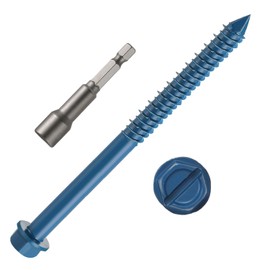 1/4" x 4-1/2" Concrete Screws, 50 PCS Blue Hex Washer Head Concrete Screws Anchor Kit with Hex Bit Socket, for Masonry, Cement, Block, Brick or Stucco
