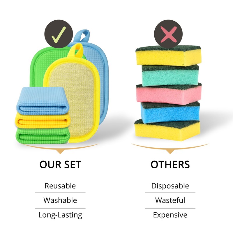 6 Pcs Kitchen Sponges & Cleaning Cloth Set, Reusable Multi-Purpose