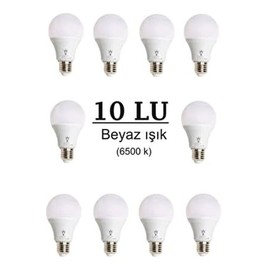 Wellhise Led Ampul 9 Watt 10'lu Paket Beyaz Işık 6500 K E27 Standart Duy