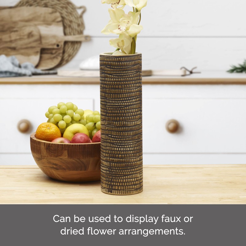 Elements 4.53x4.53x13.98 Inch Textured Ceramic Cylinder Vase, Black and White
