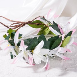 KorViSHOW Hawaiian Flower Crown Headband, Artificial Hawaii Leis Floral Headpiece, Fairy Tropical Flower Crown with Ribbon for Women Girls Hawaiian Decor Summer Beach Party Costume Accessories