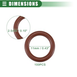 Motoforti Universal O Ring Seal Gasket, Orings Seal Washer Replacement for Plumbing Repair for Cars Trucks, 11mm ID x 2.5mm CS, FKM Rubber, Brown, 100pcs