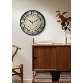 Infinity Instruments 16 inch No Battery Required Built-in Hygrometer Thermometer 3D Indoor/Outdoor Wall Clock for Patio, Porch, Living Room, Black