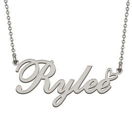 HUAN XUN Name Necklace with Heart Silver Letter Pendant Gifts Custom Name Necklace for Womens Rylee