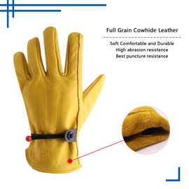 HLDD HANDLANDY 2 Pairs Cowhide Leather Work Gloves with Reinforced Palm for Men & Women, Adjustable Wrist Rigger Glove for Driver, Construction, Yardwork, Gardening