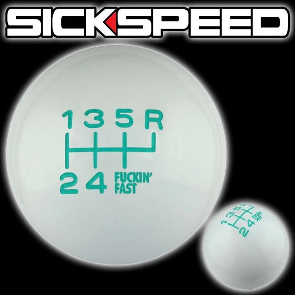 Sickspeed JDM Racing Gear WHITE/TEAL FING FAST SHIFT KNOB FOR