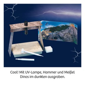 KOSMOS 654276 Fun Science Blacklight Expedition Excavation Kit, Experiment Box for Children, Noctilucent Dino Figures, with UV Lamp, Tyrannosaurus Rex