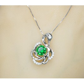 Diamond Swan Diopside Gemstone Necklace - 18KGP @925 Sterling Silver Round Gemstone Pendant White gold Bird Pendant Adjustable Chain 16"~20" (chrome-diopside)