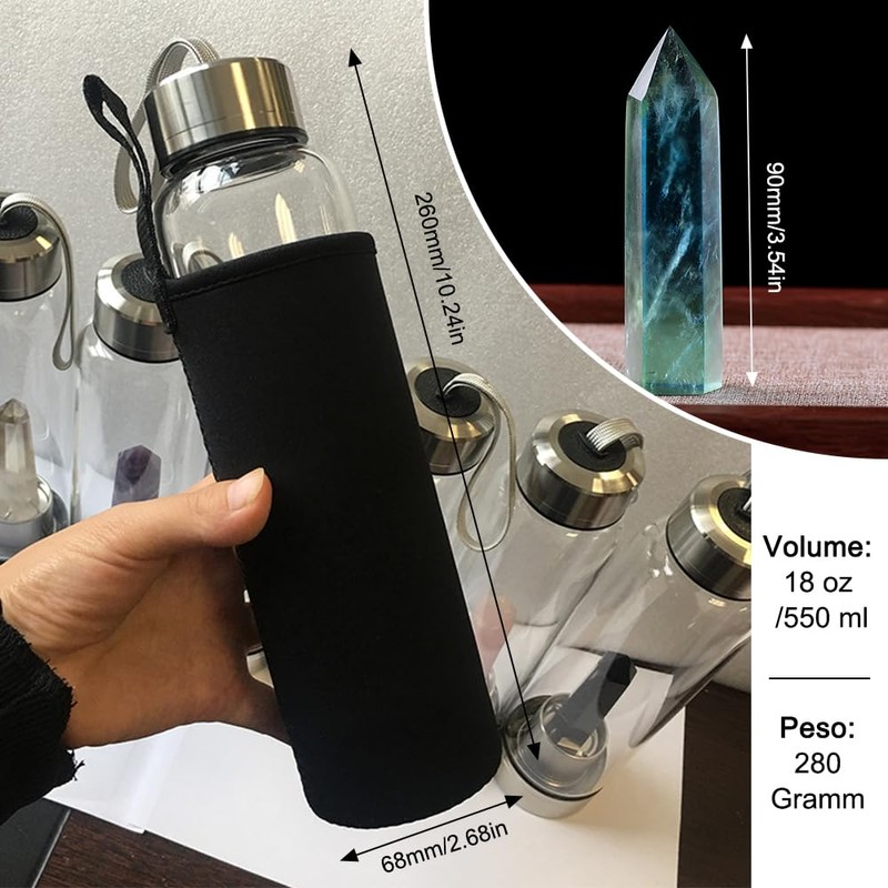 HINATAA Crystal Water Bottle, Removable Healing Natural Quartz Water Bottle,