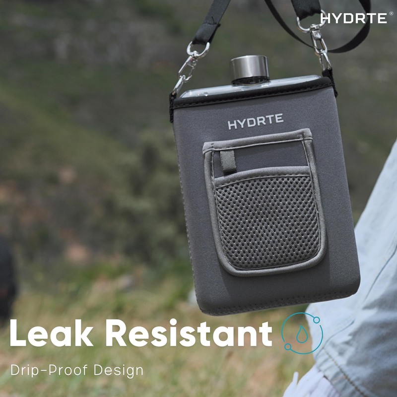 Hydrte Travel Mini Water Bottle with Strap & Sleeve –