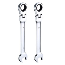 HARFINGTON 2pcs Flex-Head Ratcheting Wrench 18mm 180° Rotating Head Metric Ratchet Combination Wrenches 72-Teeth Chrome Vanadium Steel Open End Ratchet for Fasteners Nut Bolt
