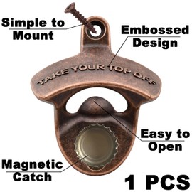 HAIICEN Vintage Wall Mounted Magnetic Bottle Opener Take Your Top Off, Stainless Metal Funny Mountable Beer Soda Cap Opener with Magnets