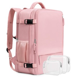 Beraliy Large Travel Backpack for Women, Personal Item Bag Airline Approved, Carry On Luggage, 17 inch Laptop Backpack, Waterproof Backpack, Hiking Backpack, Pink