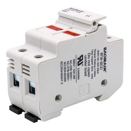 Baomain Cylindrical Fuse Holder RT18-32(X) 10 X 38mm Fuse Base 2 Pole 35mm DIN Rail Mount UL