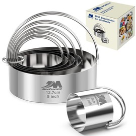 M JINGMEI Biscuit Cutter Set for baking 2inch 2.5inch 3inch 3.5inch 4inch 5inch large size Round Metal Baking Rings with handle for Pastry, Biscuits, and Dough Cutting 6pcs set GIFT Package