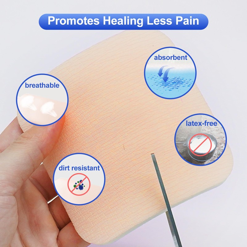 Niceful Silver Silicone Adhesive Foam Dressing Without Border, 4"×4" Ag