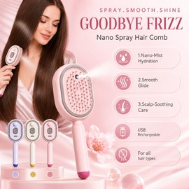 Electric Steam Brush for Hair, Rechargeable Water Spray Hair Brush, Detangling & Anti-Static Hair Brush, Anti-Static for Frizzy Hair & Scalp Care，Purple