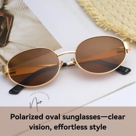 Dollger Trendy Polarized Oval Sunglasses for Women Men Retro Y2k Small Oval Gold Frame Shades Brown