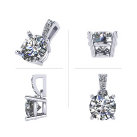 NANA Jewels Moissanite Solitaire Pendants Necklace Sterling Silver 6.5mm-1.00ct-Platinum Plated