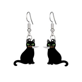 WIRESTER 1 Pair Acrylic Drop Earrings Fashion Jewelry For Women - Black Cat With Knife (S1)