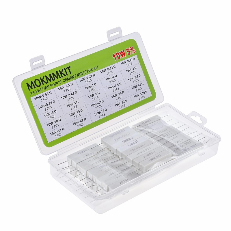 MOKMMKIT 25 Values 50 Pieces Ceramic Cement Resistor KIT 10W