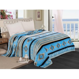 Linen Mart Southwest Aztec Throw Blanket Queen Size 80"x80" (Turquoise)