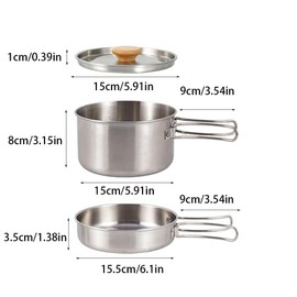 zaoalife 2pcs Camping Cookware Set Outdoors Stainless Steel Cookware Non-Stick Lightweight Pot Pan Set for Outdoor Camping, Hiking, Backpacking
