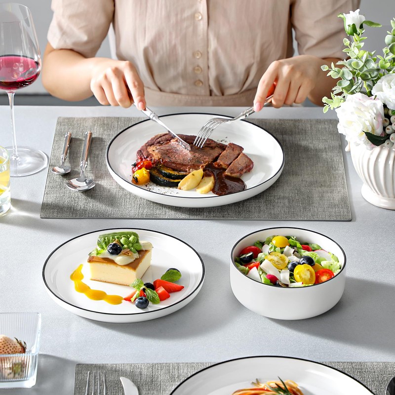 MALACASA Plates and Bowls Sets, 18 Pieces Modern Porcelain Dinnerware
