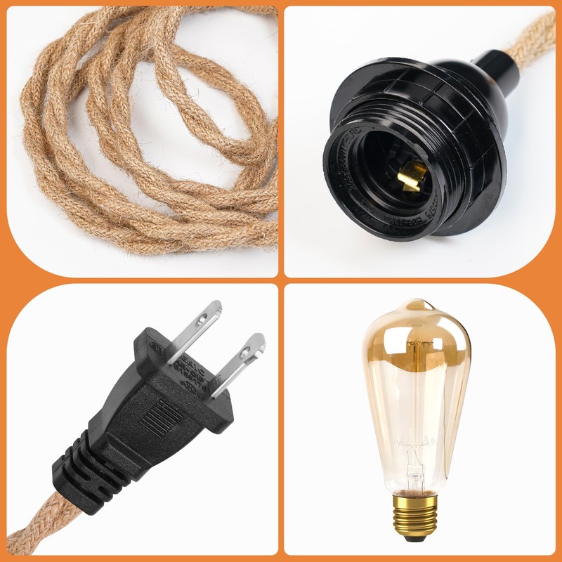 Plug in Pendant Light Rattan Hanging Lamp with 15 Ft