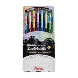 Pentel Hybrid Dual Metallic Rollerball Pen Metallic Pastel K110 Pack of 7