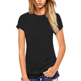 Beluring Womens Shirts Summer Short Sleeve Tops Solid Color Soft Casual Tshirt Tees (L, Black)