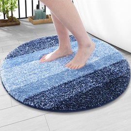 Arotive Round Microfiber Bathroom Rugs, Shaggy Soft and Absorbent Bath Rug, Non-Slip, Thick Plush Machine Washable Dry Bath Mats for Bathroom, Tub and Shower, 24x24, Blue