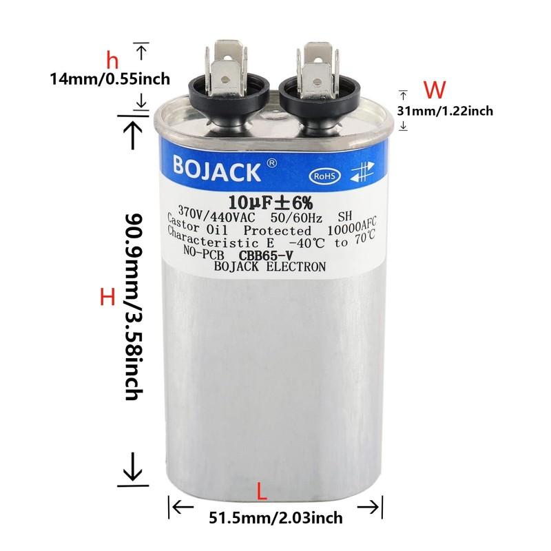 BOJACK 10 uF ±6% 10 MFD 370V/440V CBB65 Oval Run