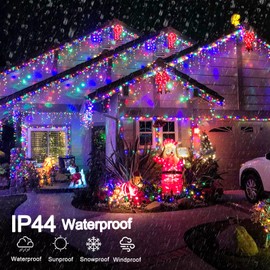 Multicolor Christmas Lights Outdoor, 66ft 640 LED Icicle Lights for Outside House with Connectable Clear Wire 8 Modes Timer, Plug in Waterproof for Yard Tree Eaves Party Room Indoor Holiday Decoration