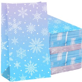 Sweetude 120 Pcs 30 Pcs Birthday Paper Bags Blue and Purple Snowflake Candy Treat Goodie Bags for Wonderland Holiday Birthday Winter Party Supplies