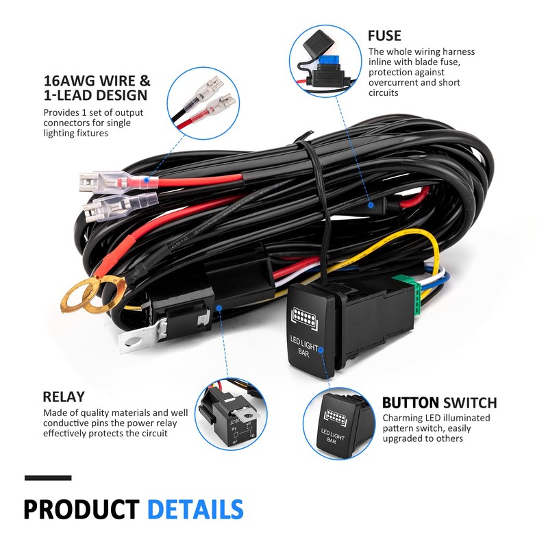 Wsays Light Bar Wiring Harness Push Button Switch Kit Compatible