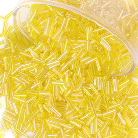 Soeoy 4000pcs Yellow Bugle Beads, Tube Beads for Jewelry Making, Small Long Beads for Embroidery Craft DIY Bracelet Necklaces Supplies, 7x16mm