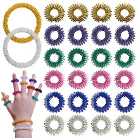 Pack of 26 Acupressure Ring Massage Rings for Fingers Acupressure Rings Finger Massage Rings Finger Massage Ring Acupressure Ring for Stress Reducer for Children Adults (6 Colours)