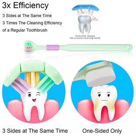 3 Stück zahnbürste kinder, Dreiseitige Zahnbürsten, Zahnbürste Weich Rutschfeste Reinigung für Erwachsene und Kinder mit Autisten (blau gelb grün)