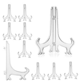 Black/White 10 Piece Plastic Plate Stand, Esprey Stand, Acrylic Coaster, Picture Frame, Bookstand, Plate Stand, (Large, Set of 10, Transparent)