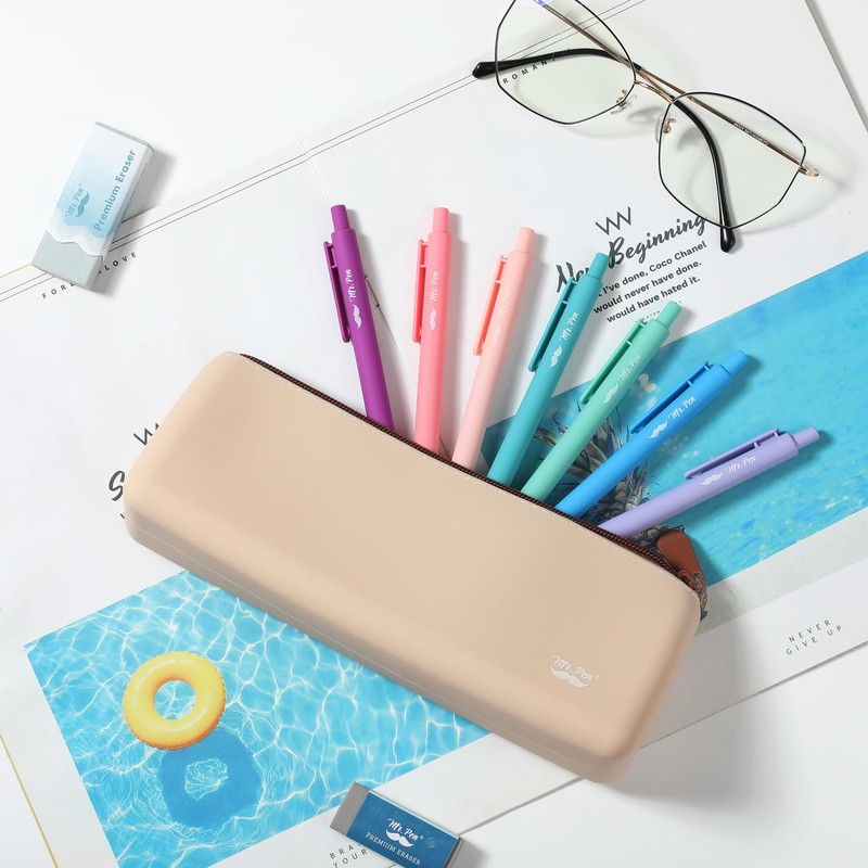 Mr. Pen- Silicone Pencil Case Pouch, Warm Beige, Aesthetic Triangular