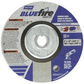 Norton Blue Fire Plus Fast Cut Depressed Center Abrasive Wheel, Type 27, Zirconia Alumina and Aluminum Oxide, 5/8"-11 Hub, 5" Diameter x 1/4" Thickness (Pack of 1)