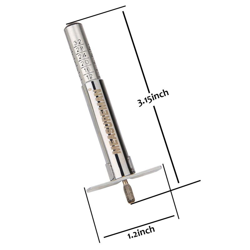 MEASUREMAN Solid Brass Body Tire Tread Depth Gauge, 0-32nd, Aluminum