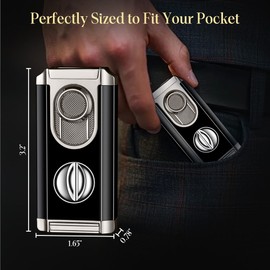 SORMWITT Triple Torch Lighter - Lighter with V Cut Cutter, Holder and Windproof Jet Flame,All-in-one Refillable Butane Lighter,Lighter Without Gas,with Gift Box,Black