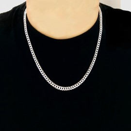 Cadena para Hombre de Plata Cubana de 60cm x 5mm Collar Barbado Hecho en México Quintado 925 El Regalo perfecto con Broche de Perico Excelente Calidad (60cm)