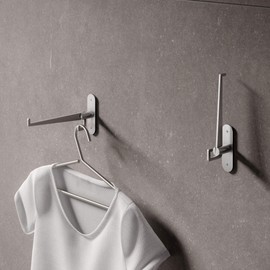 PHOS Design Stable Clothes Fan for Wall Mounting Made of Stainless Steel, Brushed, Foldable, Wall Hook for Indoor and Outdoor Use, Clothes Hook, Clothes Rail, Folding Function